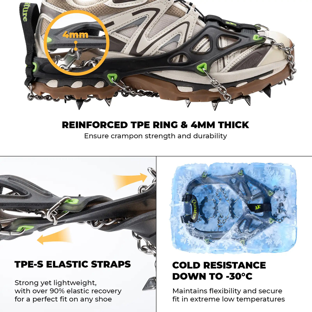 22-Spike Stainless Steel Crampons for Shoes & Boots