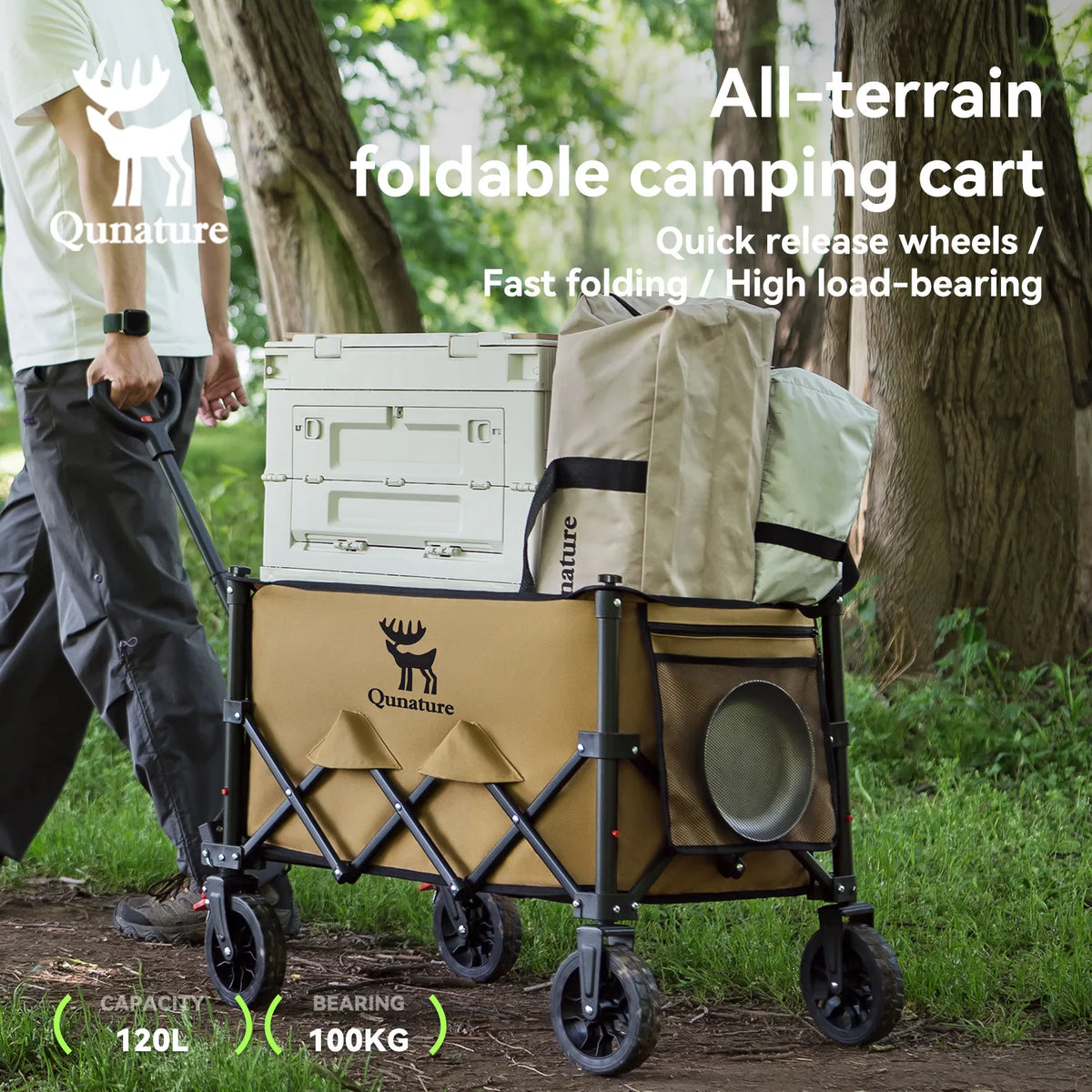 220 lb Foldable Utility Wagon with 360° Swivel Wheels