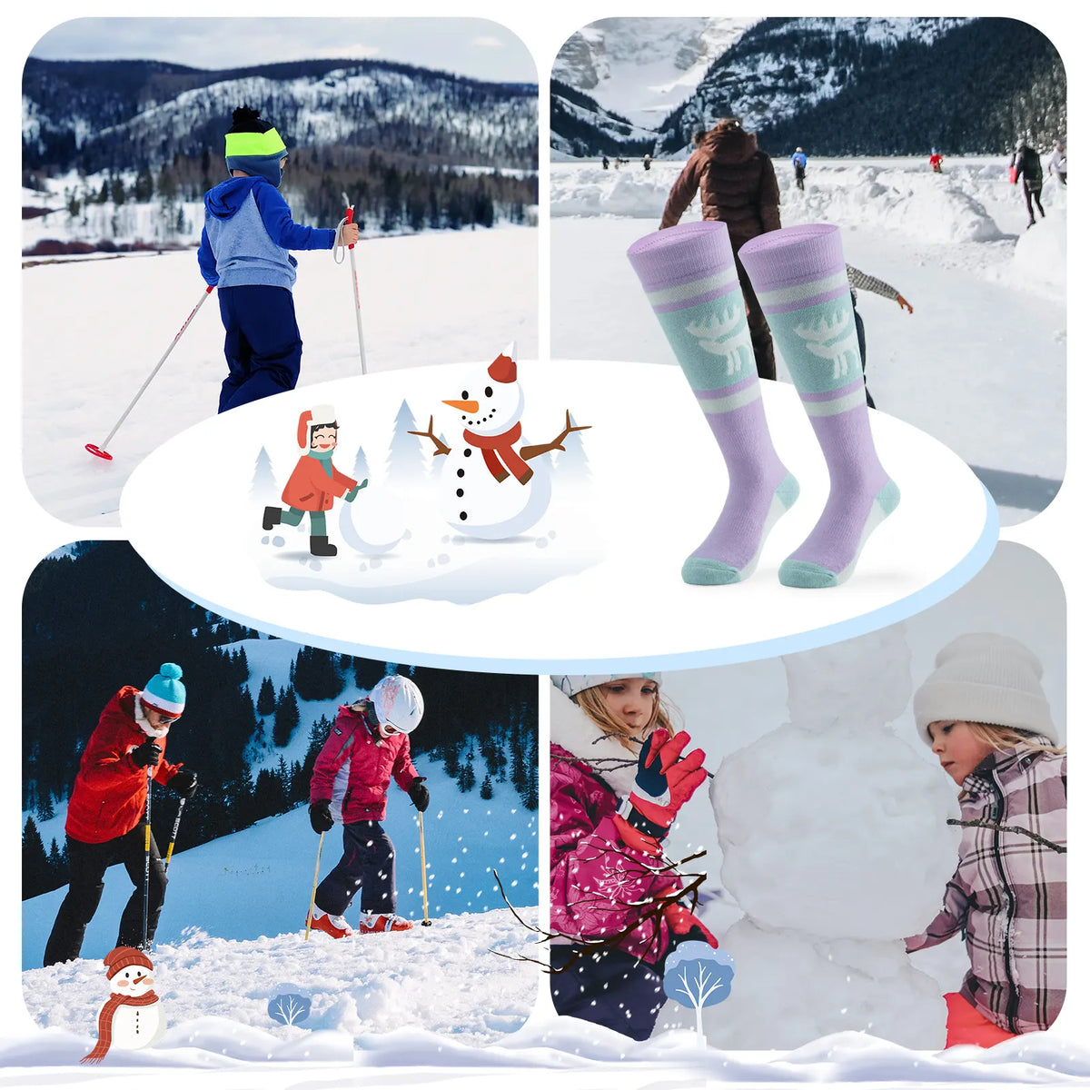 Wool Blend Kids Ski Socks, Knee-high Warm Thermal Snowboard Skating Socks for Boys & Girls