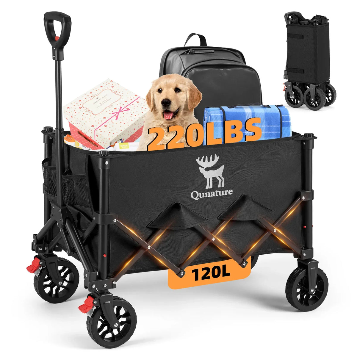 220 lb Foldable Utility Wagon with 360° Swivel Wheels