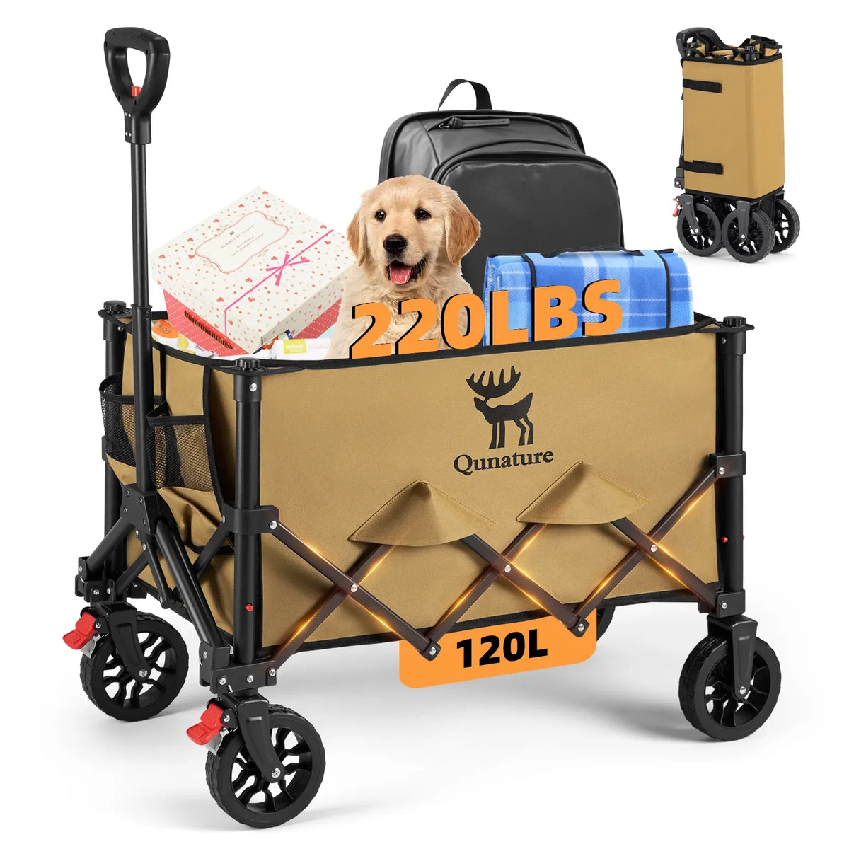 220 lb Foldable Utility Wagon with 360° Swivel Wheels