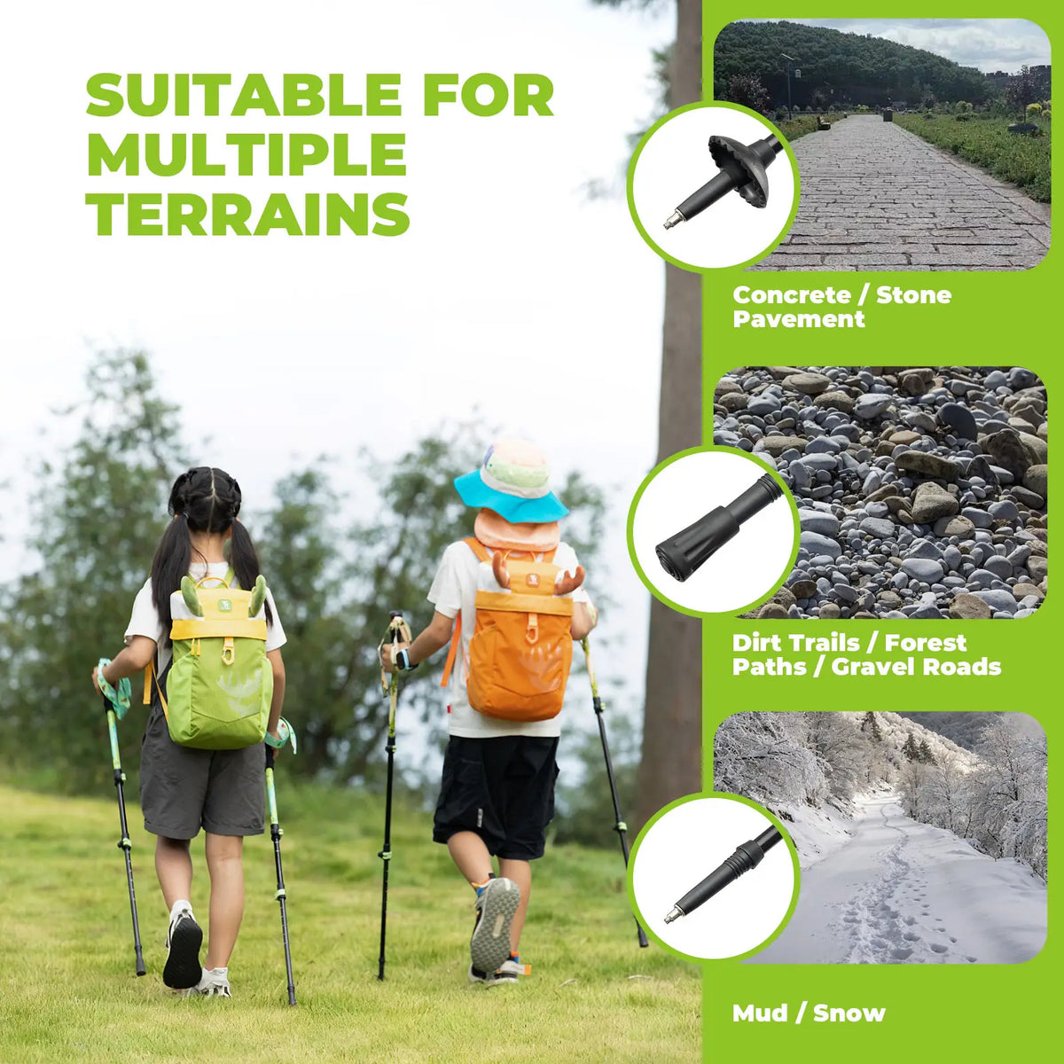 Kids Aluminum Trekking Pole with Adjustable Height