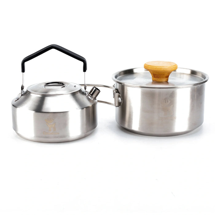Stainless Steel Tea Set with Foldable Pot and Kettle for Outdoor Use