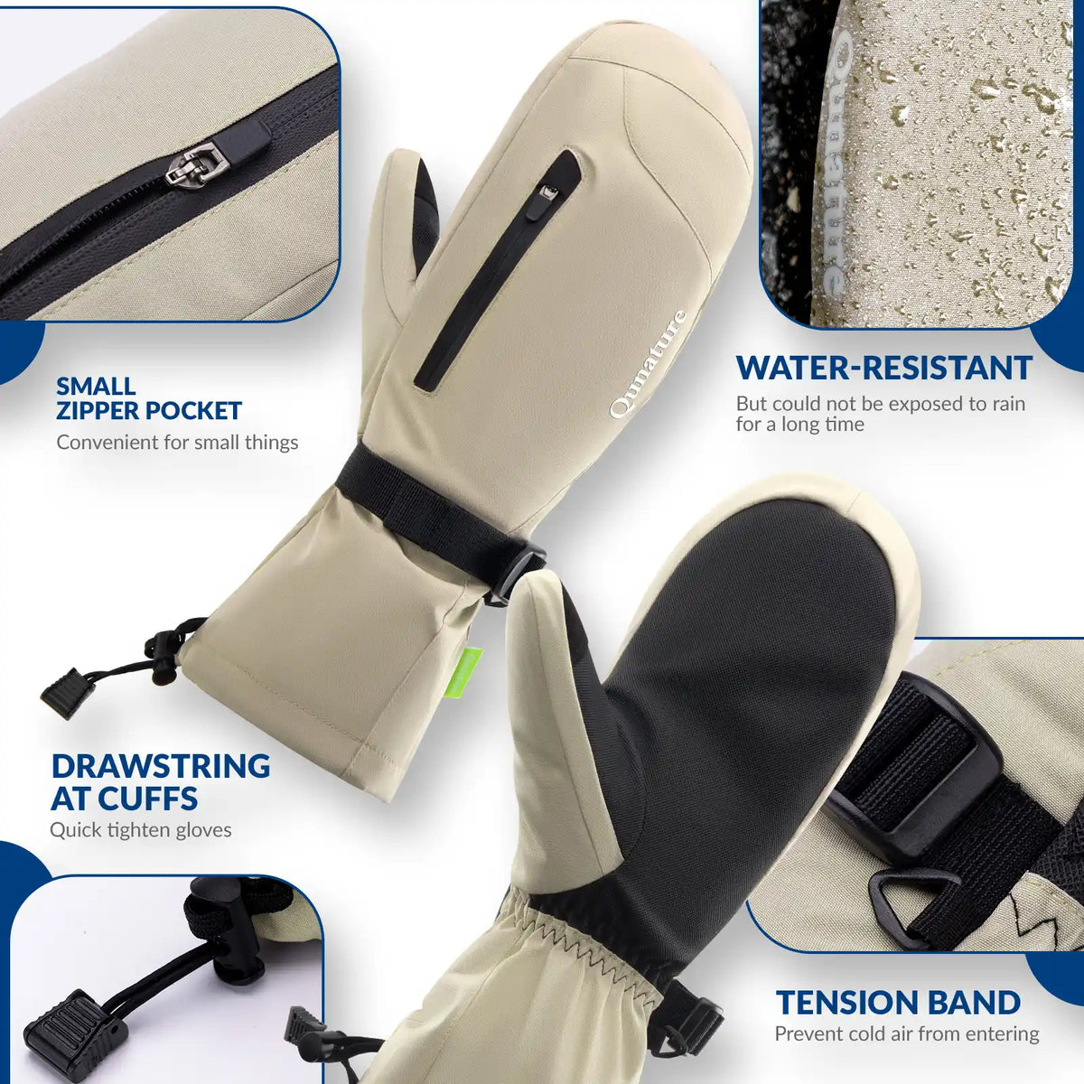Windproof Full-Palm Ski Gloves with Touchscreen Grip